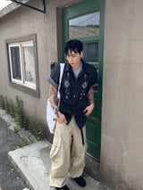 No.1284 pattern denim half SHIRT