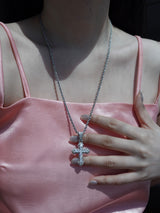[white] cubic cross necklace | 지르콘 큐빅 십자가 목걸이