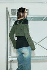 C ボレロ オフショルダー ニット トップ カーキ