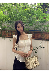 lovely short-sleeved frill sleeveless blouse