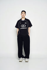 25SS カラーリングパイピングフットボールジャージ半袖Tシャツ ブラック
