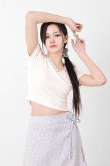レースVネッククロップTシャツ White