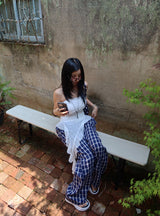 Checked around wide pants