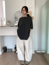 WAFFLE BUTTON OVERSIZED TEE (3C)