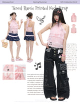 BETWEENAND「Mei Mei Rose」Summer Pure Silk Ramie Rose Pink Polka Dot Winged Necklace Top