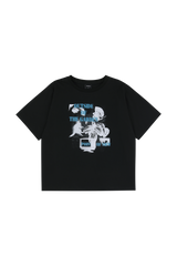 Black vintage collage overfit short sleeve t-shirts