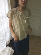 Meva Check Ribbon Short Sleeve Blouse