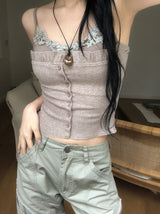 Mobi Ruffle Lace Ribbed Sleeveless