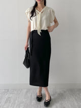 Lara Tweed Belted H-Line Long Skirt