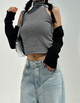 (FALL/WINTER KNIT) ニットストリッピードセミクロッピードレイヤードインナータートルネックタンク- 2 カラー