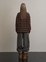 STRIPE V-NECK MTM BROWN