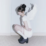 ロゼット リボン ドレス (WHITE)