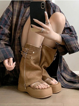 FOLD WARMER PLATFORM BELT TWO WAY SANDAL BOOTS (2COLORS!)