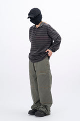 Juk Collar Stripe Pigment Long Sleeve T-Shirt