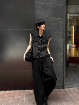 Semi-Cropped Multi-Pocket Denim Vest