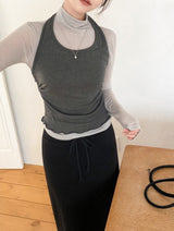 Strap Halter Neck Warm Shirring Sleeveless (2color)