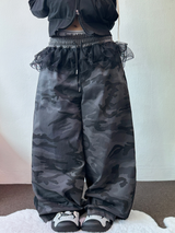 MILITARY CUTE LAYERED TRACK🤍🎀💘 CANCAN FRILL RUFFLE SKIRT PANTS 💚🩶2COLOR