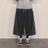 layered deconstructed denim capri shorts_blue