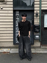 Bone slub cut Henley neck long sleeves