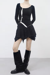 Fabina Wool Two Tone Frill T-Shirt