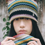 hippie stripe beanie beige