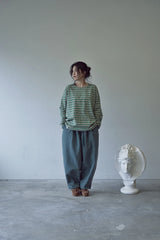 STRIPE BINDING-NECK BOX TEE (Sage Green)