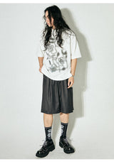 ぼかしバラプリントルーズピュアホワイト半袖Tシャツ(UNISEX)