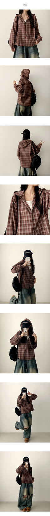 Meki Check Hooded Shirt 