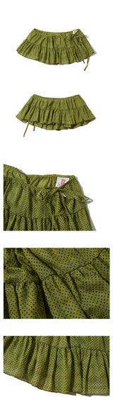 KIWI DOTTED LAYERED WRAP SHORT SKIRT