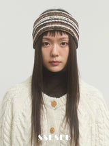 ストライプニットヘアバンド - ブラウン