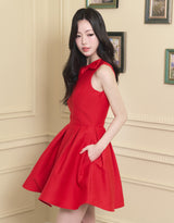[LADY LINE] Ophelia Ribbon Point Sleeveless short Balloon Dress Red