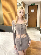 1202. ラインリボンストラップニットミニスカート (3カラー)