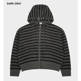 (UNISEX) メッシュストライプクロップドジップアップニット