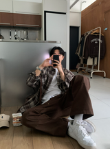 Levito Double Knee Back Banding Semi-Wide Cotton Pants