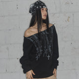 ネックレスワンショルダースウェットシャツ (ブラック) F25ZB037