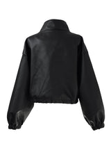 high neck cropped leather jacket