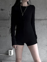 button deep v jumpsuit