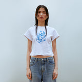 フラワークロップTシャツ(ブルー)