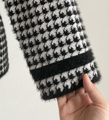 Marron Sailor Collar Hound Check Knit Jacket Cardigan