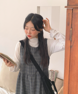 Brownie checkered bustier long skirt sleeveless autumn winter guest look date look 