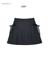 (NEW) デニムリボンプリーツスカート 2 Colors