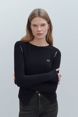 CUT OUT WRAP KNIT TOP - BLACK
