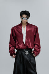Lace V-Neck Layered Satin Blouse