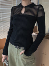 カラーシースルーストライプロングスリーブTシャツ