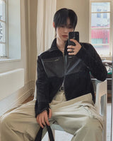 Caden Leather Color Matching Fingerhole Zip-up