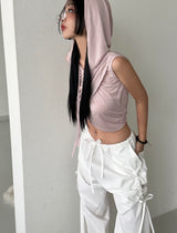 ribbon string shirring wide pants
