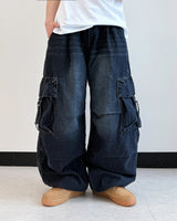 Lace Buckle Wide Cargo Denim