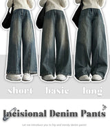 [3 Tier Length] [S–3×L] Benfall Slit Side Snap Wide Denim Pants (4 colors)