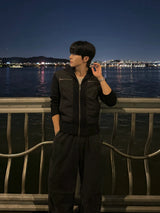 Banded zipper knit puffer jacket