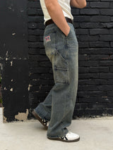 Dying patch carpenter denim